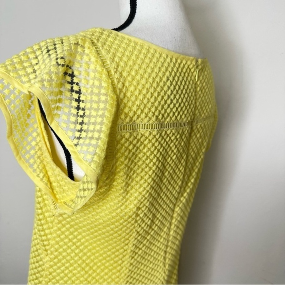 Adrianna Papell Women's Yellow Embroidered Ruffled Shift Dress Size 6 - Picture 6 of 13
